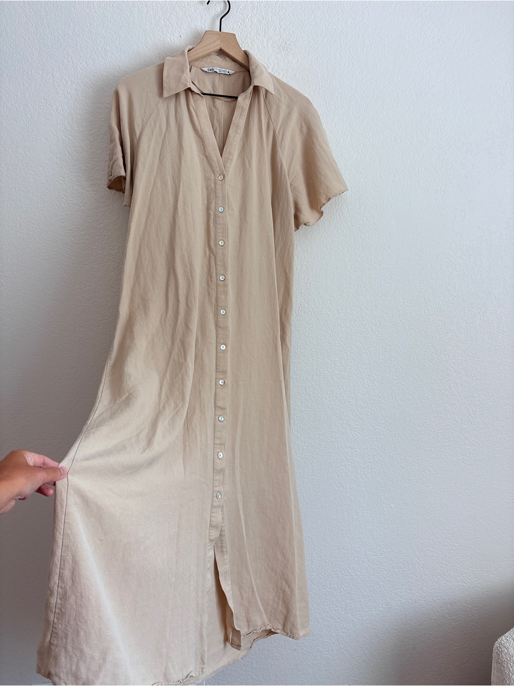 Zara Cream Button-Front Midi Shirt Dress - Picture 8 of 9